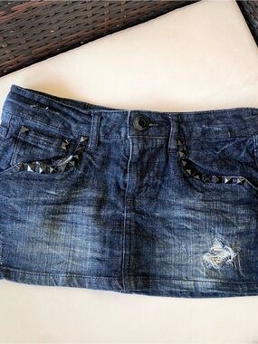 Japanese Denim Mini Skirt with Black Studs
